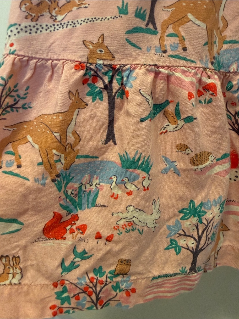 Girls Pink Woodland Animal Print Dress with Lace Collar - Picture 4 of 7